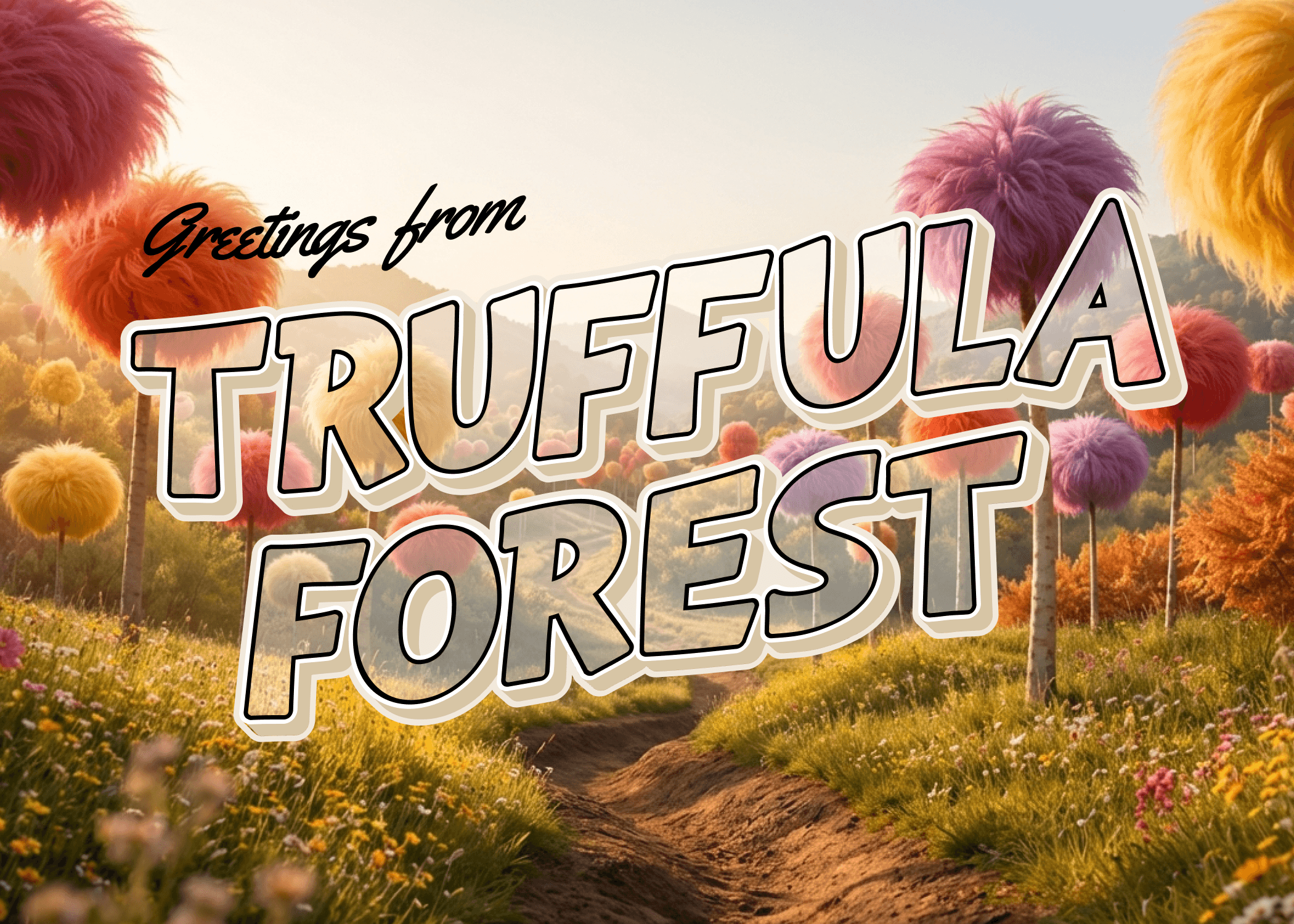 "Greetings from Truffula Forest" postcard