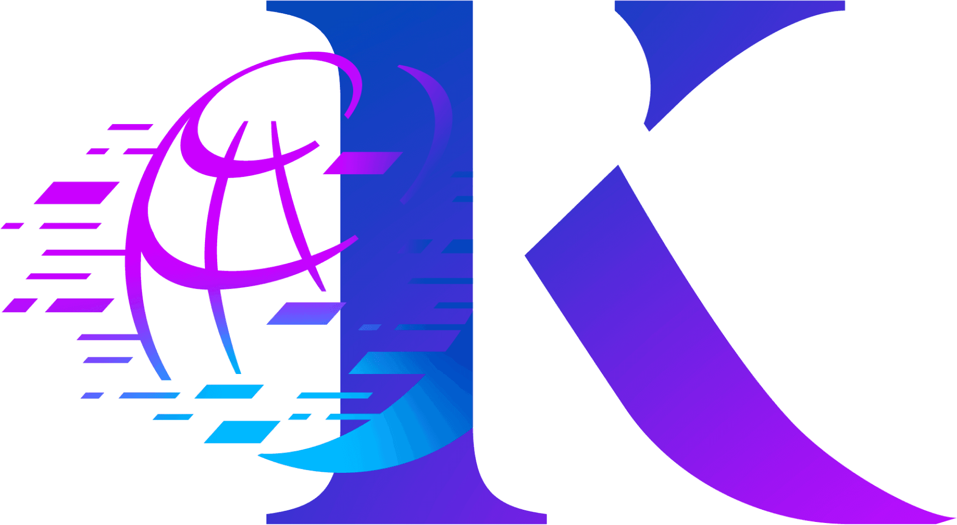 Violet and purple K with an intermixed globe outline