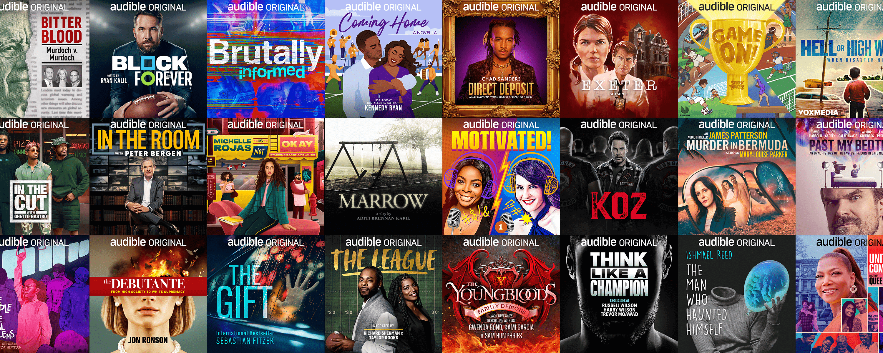 Grid of Audible Originals key art